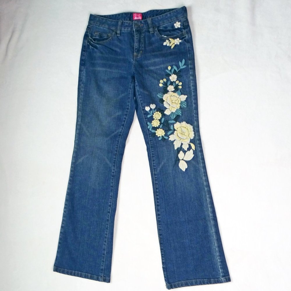 The Limited Drew Bootcut Denim Jeans W/ Embroidered Flower detail Size 6